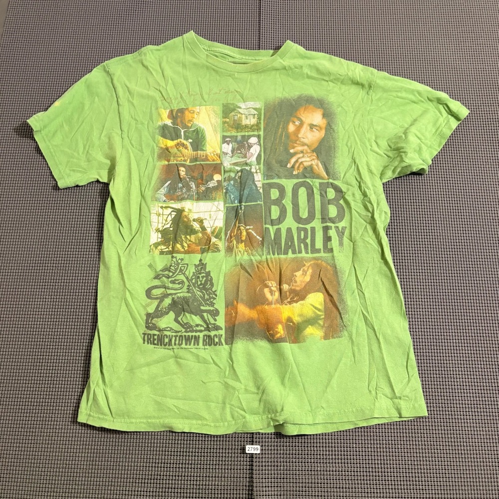Bob Marley Trenchtown Rock Graphic T-Shirt Lime Green Mens Size Estimated M